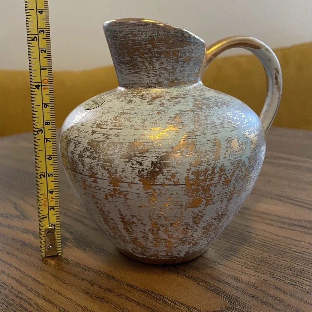 Stangl Pottery Turquoise Gold‎ Pitcher Vase Vintage MCM #4060